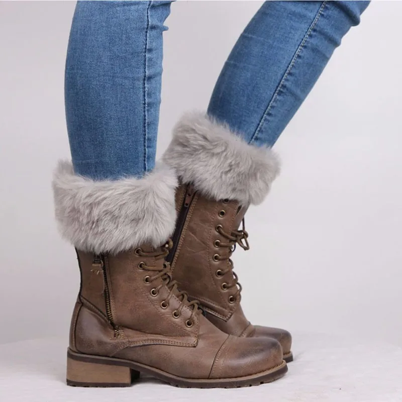 Женские зимние теплые вязаные гетры с меховой отделкой; манжеты; носки для обуви; 1 пара