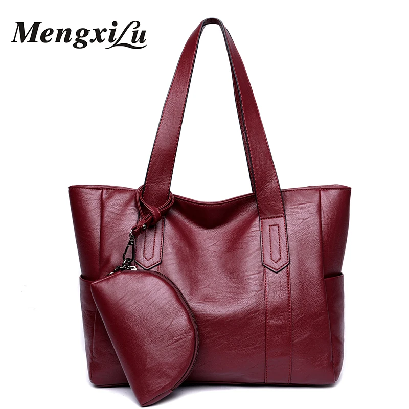 

MENGXILU High Quality Women Bag Ladies PU Leather Handbag Soft Women Shoulder Bag With Coin Purse Large Capacity Casual Tote Bag