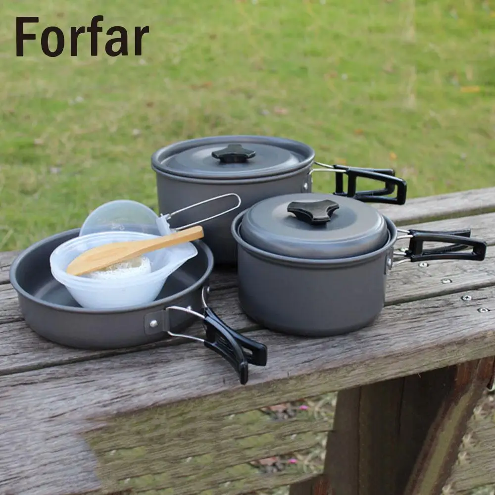 Al aire libre Vajilla práctico cocinar 8 unids/set picnic pot Bowl conveniente negro excursión Utensilios de cocina aleación de aluminio portátil