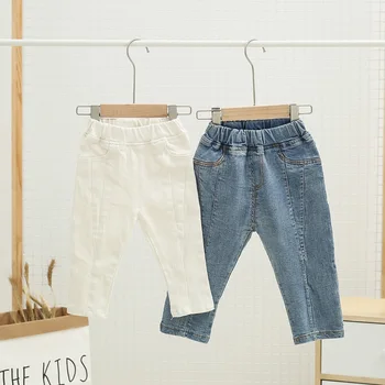 

Hot Sale Baby Boys Clothing Cowboy Jean Pants Spring Soft Denim Harem Pants Elastic Waist Solid Color White Boys Clothes Outfit