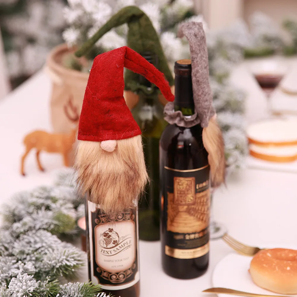 Санта Клаус бутылка шампанского крышка бутылки вина рождественские Чехлы Рождественская шляпа для бутылки куклы семейный ужин Декор#25