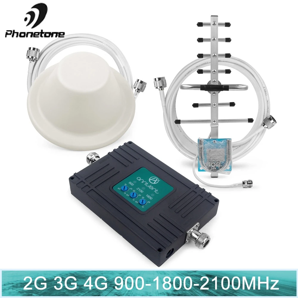 

GSM Repeater LTE Amplifier 4G Cell Phone Signal Booster 2G 3G 4G Tri Band 8/1/20 800/900/2100 MHz 70dB Cellular Signal Amplifier