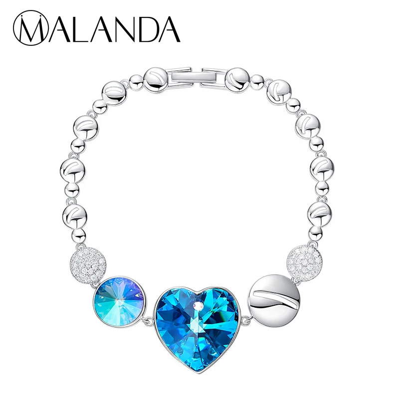 Бренд malanda Модный Круглый Кристалл от Swarovski серебристый циркониевый браслет для женщин Свадебные украшения подарок