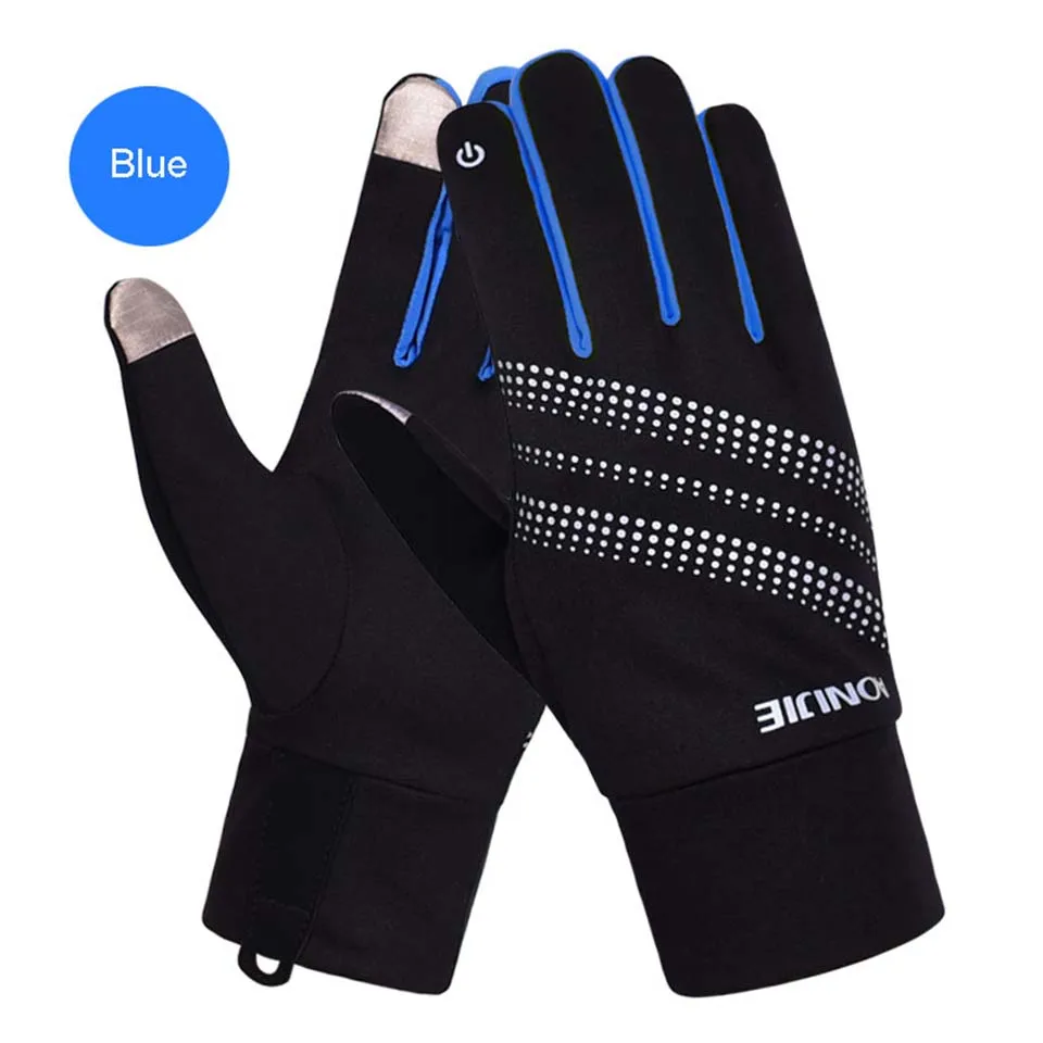 AONIJIE Спорт на открытом воздухе мужские и женские перчатки для катания на лыжах зимний теплый непродуваемый Велоспорт Бег Туризм Мотоцикл полный палец перчатки - Цвет: Blue