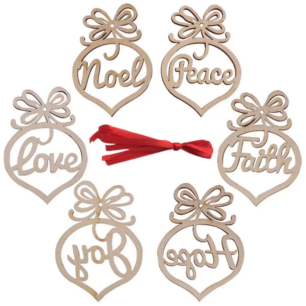 

6Pc Merry Christmas Decorations Wooden Hollow Ornament Tree Hanging Pendant For Home Decoration Xmas Decor