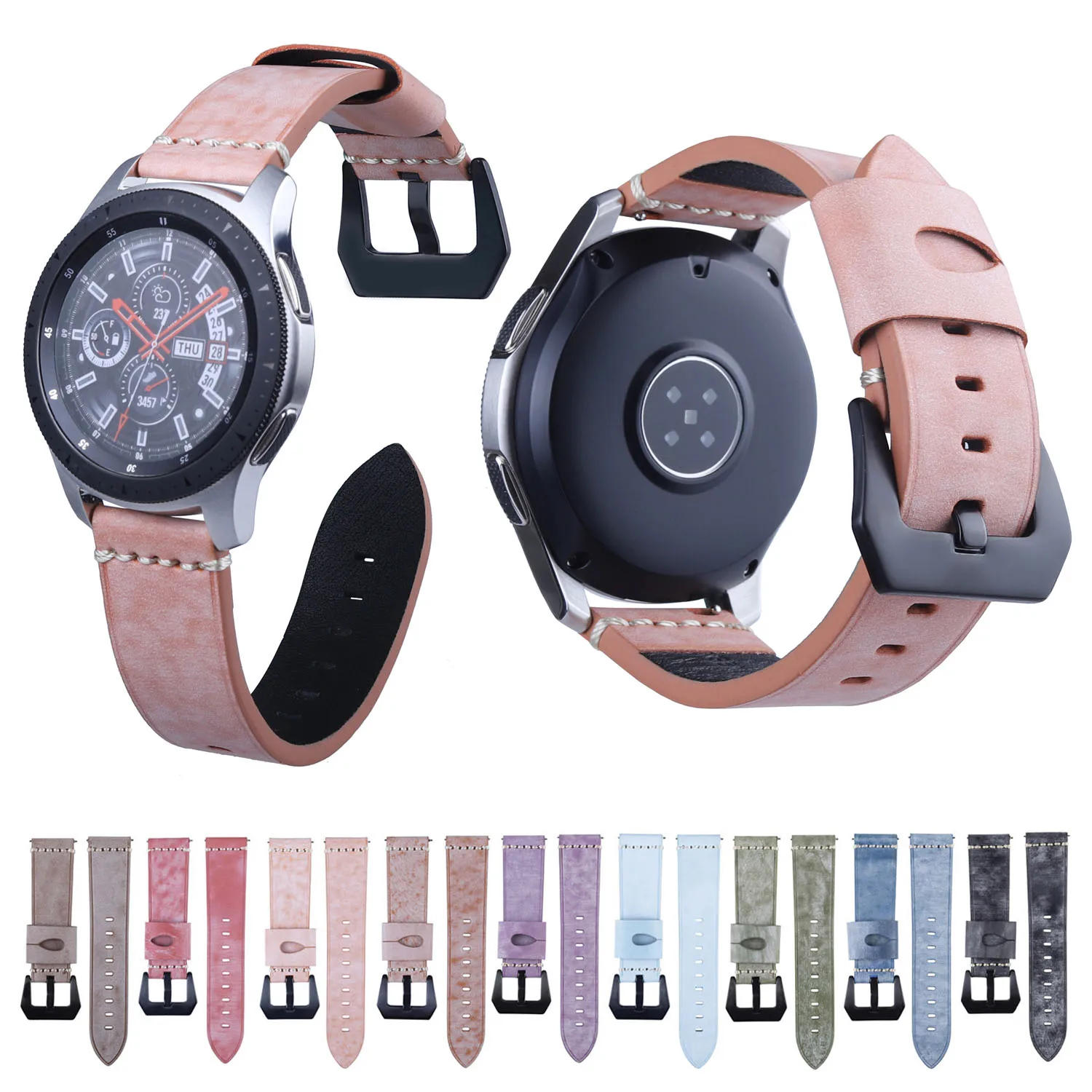

22mm Vintage Mist Wax Skin Pattern Genuine Leather Band for Samsung Gear S3 Galaxy Watch 46mm Amazfit Stratos 2 2S Casual Strap
