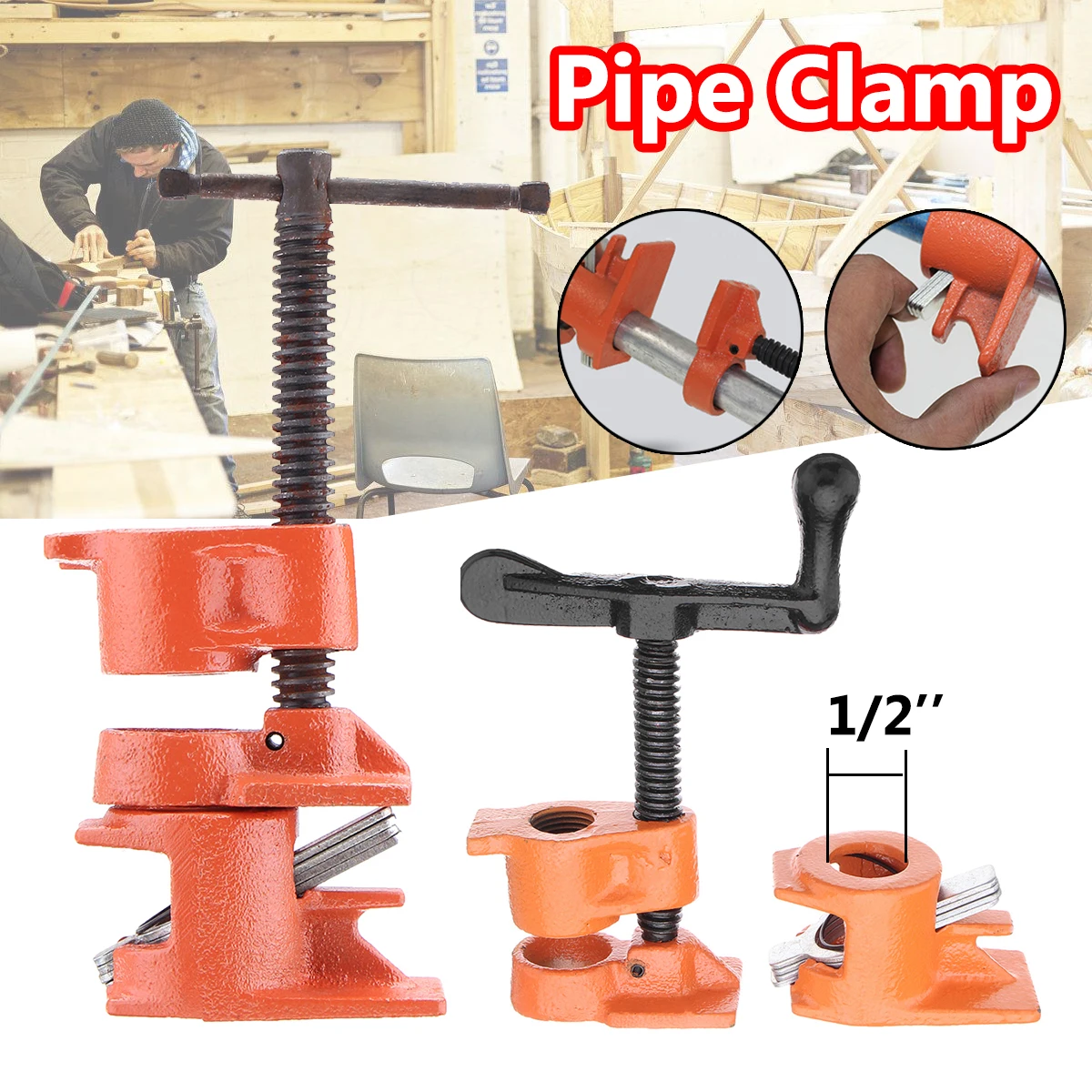 

1/2'' Heavy Duty Steel Professional Wood Gluing Pipe Clamp Set Quick Release Woodworking Wood Tool Straight Crank Handle 2 Type