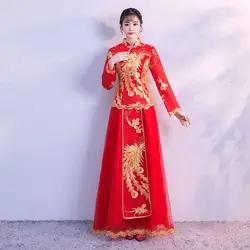 Китайский Для женщин Cheongsam Красный Традиционный китайский за рубежом свадебное платье Феникс Винтаж брак костюм пайетками Qipao XS-XXXL