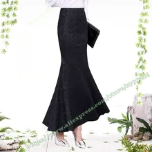 Весна Осень Зима полный черный кружево длинный рыбий хвост сумка Хип Тонкий Теплый Половина дамы шаг юбка/офис макси юбки Wowmens