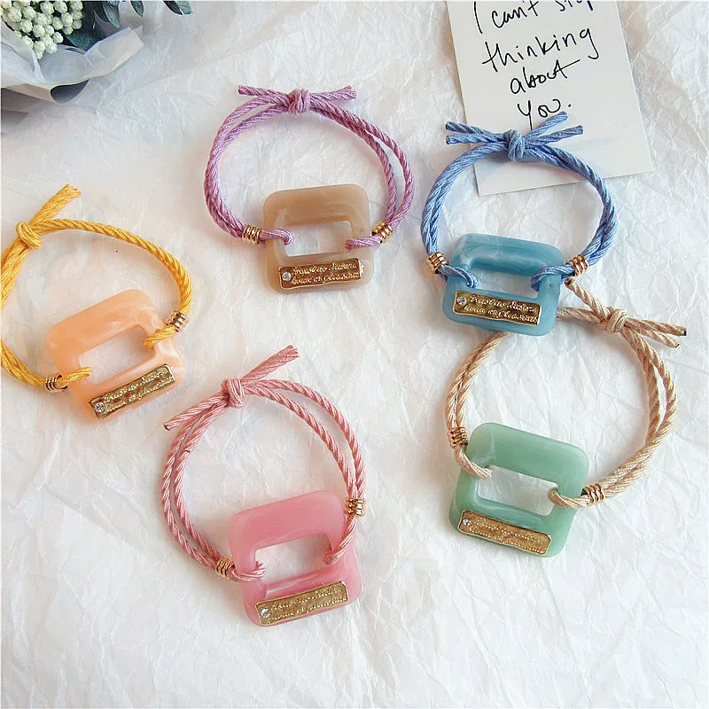 

Japan Beautiful Colorful Headdress Geometric Round Square Acrylic Rubber Band Hair Rope Girl Women's Ponytail Hair Accessories