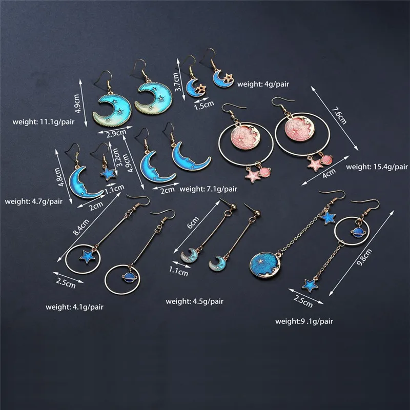 MissCyCy Новые Креативные асимметричные серьги для женщин с голубыми вселенными, милые серьги-капли с Луной и звездой, модные серьги с кисточками