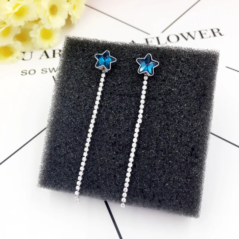 

New 925 Silver Needle Fashion Korean Crystal Drop Earring Women Zircon Star Earrings for Women Romantic Jewelry