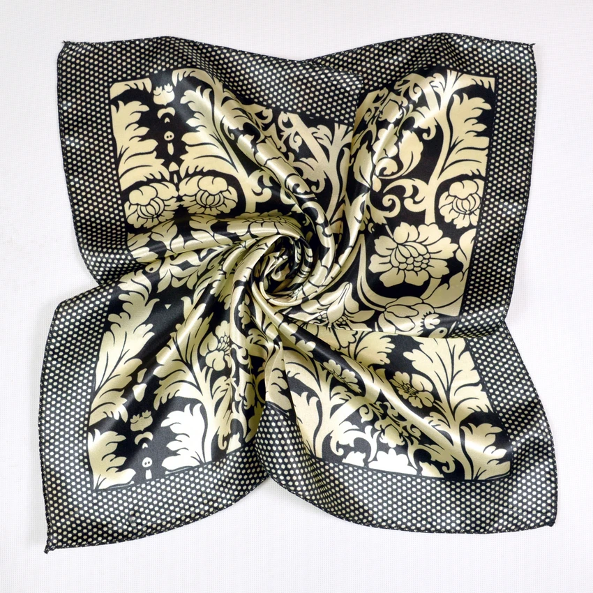 Ladies Black Dot Silk Scarf Printed 2015 New Vintage Flower Satin Small Square Scarves Spring Autumn All-match Magic |