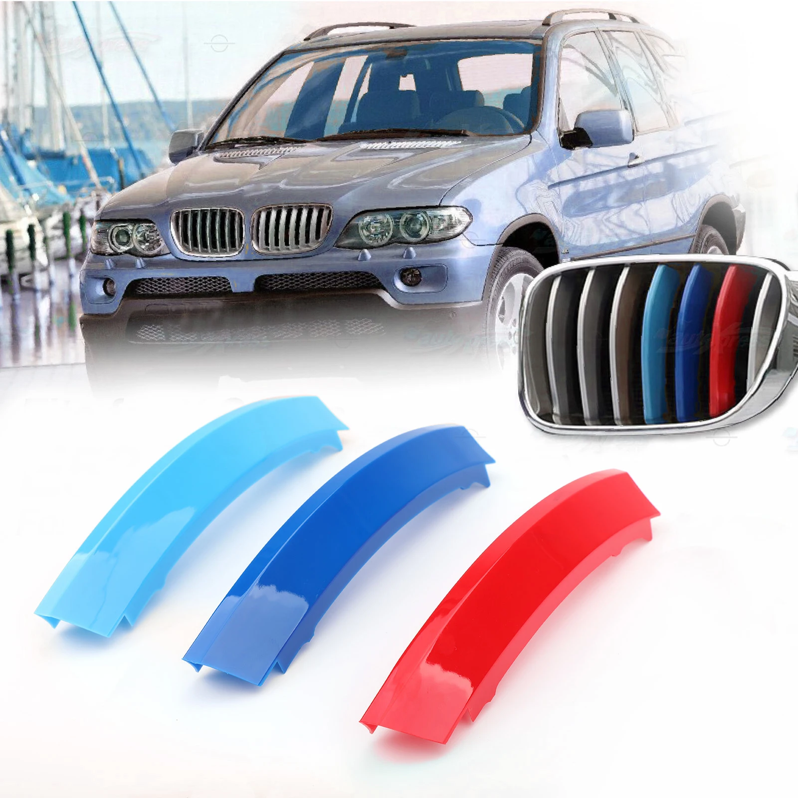 Areyourshop решетка для радиатора M Sport 3 цвета полосатые клипсы BMW X5 E53 LCI 2004 2005 2006 2007