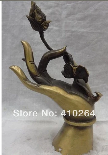 

$Nice Discount$ 8" China Pure Bronze Buddhism Sculpture Tibetan Lotus Buddha Hand Statue