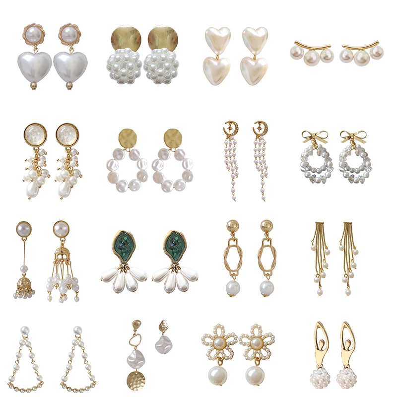 

Elegant Geometric Triangle Circel No Ears Hole Imitation Pearls Clip On Earrings Without Piercing For Women Lady Wedding Party