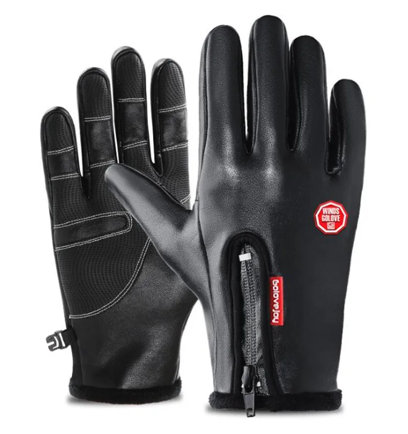 PU Leather Bike Gloves Touch Screen Gloves Waterproof Guantes Moto Warm