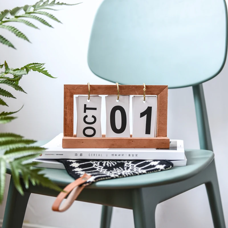 NordicCreative Simplified Wooden Page Turning Calendar, Desktop Table