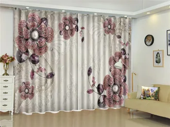 

Wholesale Custom Curtain , Red Diamonds Diagonal Beautiful Flowers 3D Curtains, Beautiful Curtains That You Like