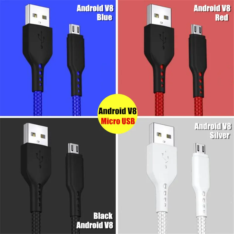 Кабель для передачи данных Micro USB Type C на Android V8 нейлоновый плетеный медный кабель с