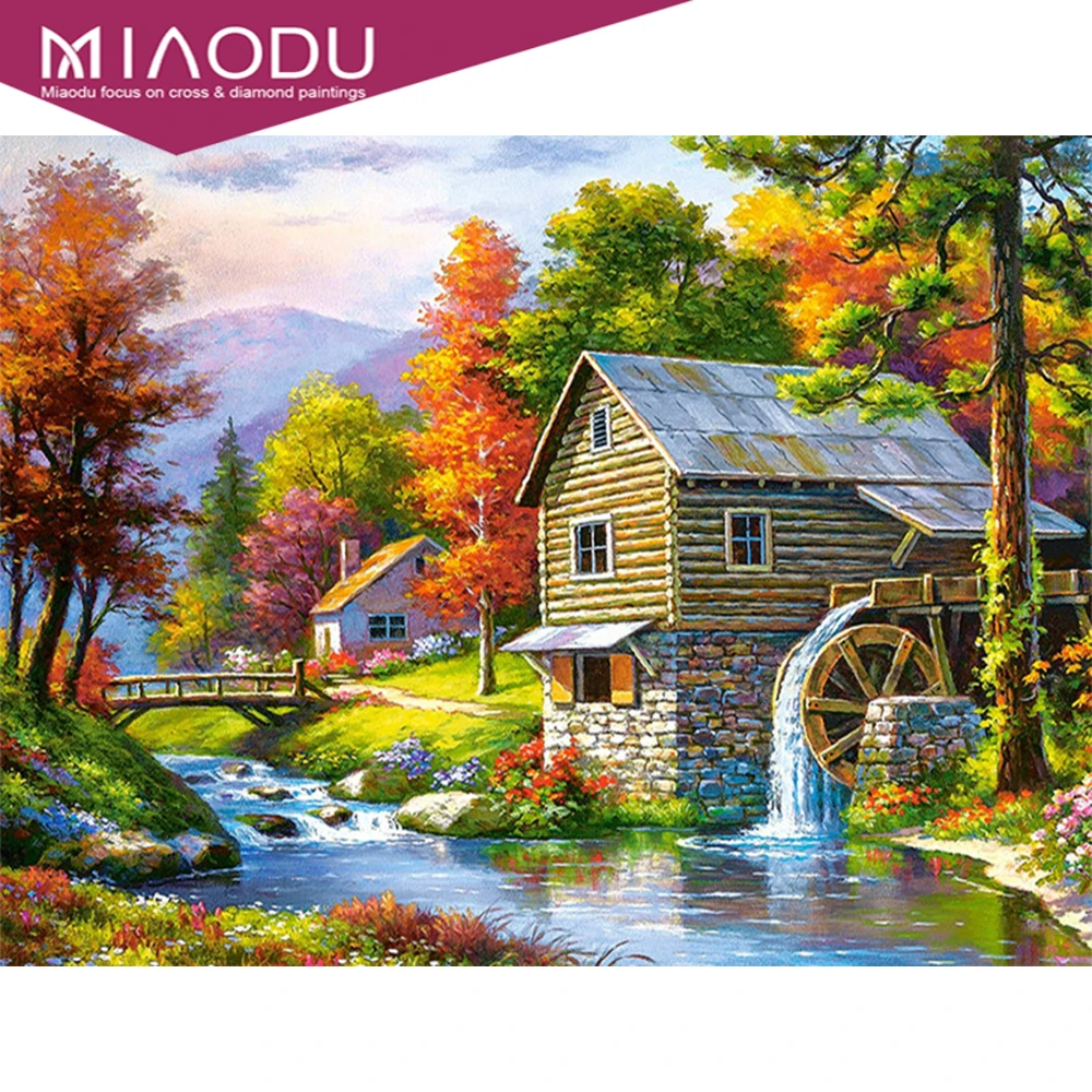 

Miaodu 5D DIY Diamond Embroidery Landscape Handmade Diamond Painting Village Needlework Mosaic Cross Stitch Home Decor Gift