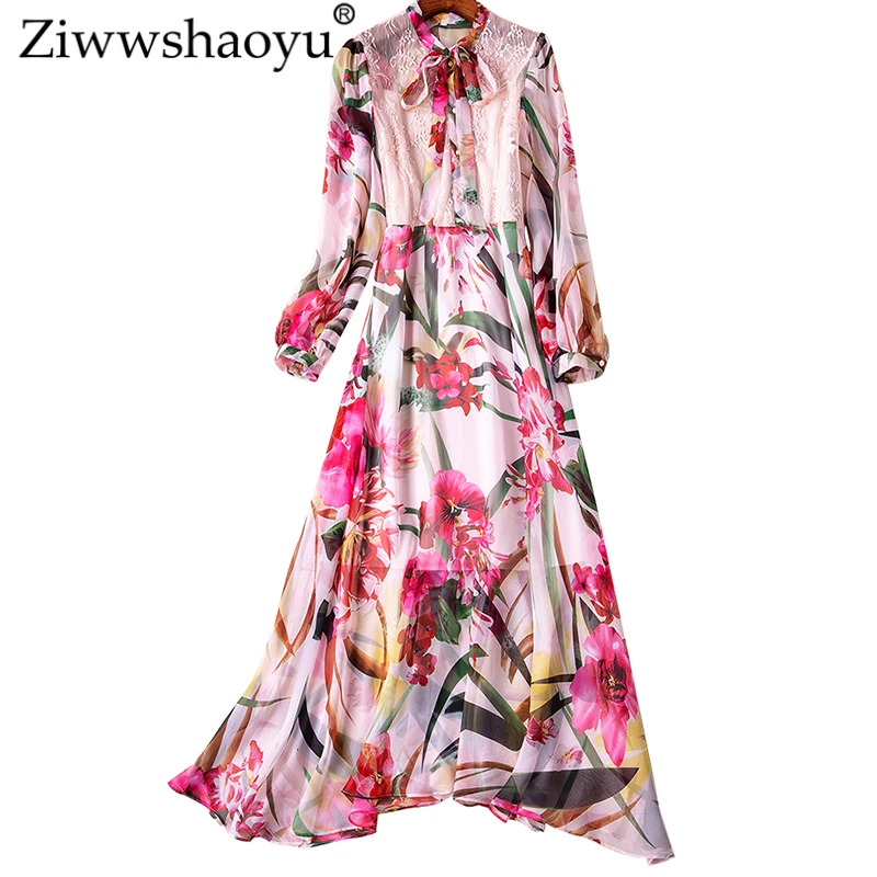

Ziwwshaoyu Elegant Beading Party dresses Bow Print Puff Sleeve temperament Slim Chiffon dress Spring and summer new women's