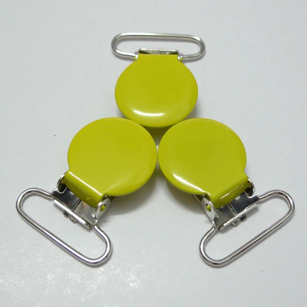

25pcs 1'' 25mm #03 Lemon Yellow Colored Enamel Round Shaped Suspender Clips