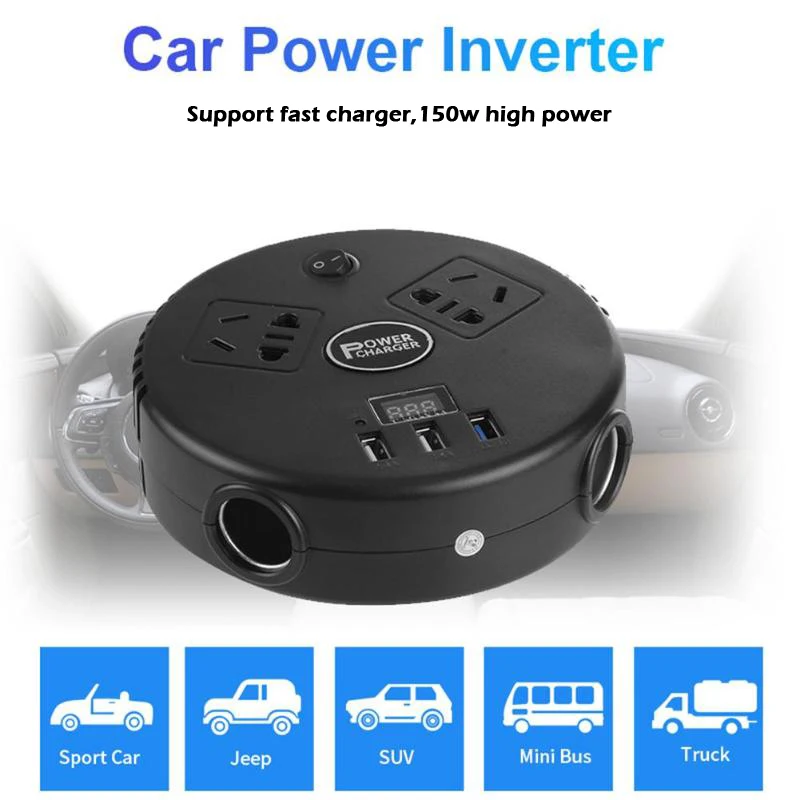 

VODOOL Car Inverter DC 12V/24V to AC 220V LED Digital Auto Power Inverter Converter 3 USB Socket Fast Charging For Phone Tablets