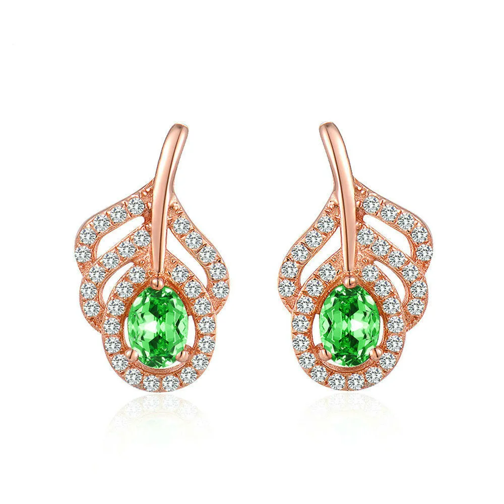 

S925 Silver Coloured Jewelry Natural Olivine Peacock Feather Earrings Micro-inlaid Fine Jewelry