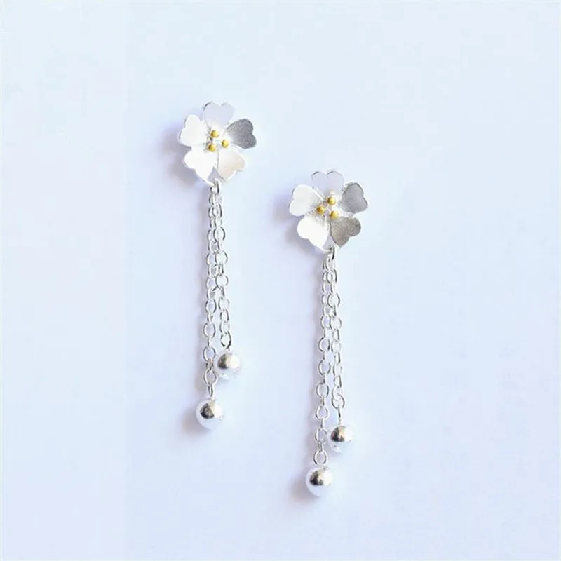 

925 sterling silver Stud earrings Literary and artistic temperament cherry blossom ear wire Women's fashion jewelry wholesale