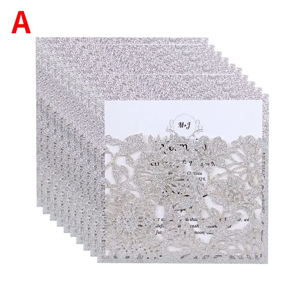  10PCs Invitation Card European Style Invitations Infrared Hollow Powdered Glitter Wedding Invitatio - 33031647672