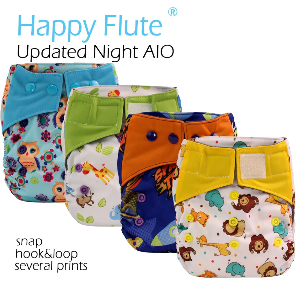 Happy Flute OS Updated Night AIO Cloth Diaper Hook And Loop Version Charcoal Bamboo Inner High