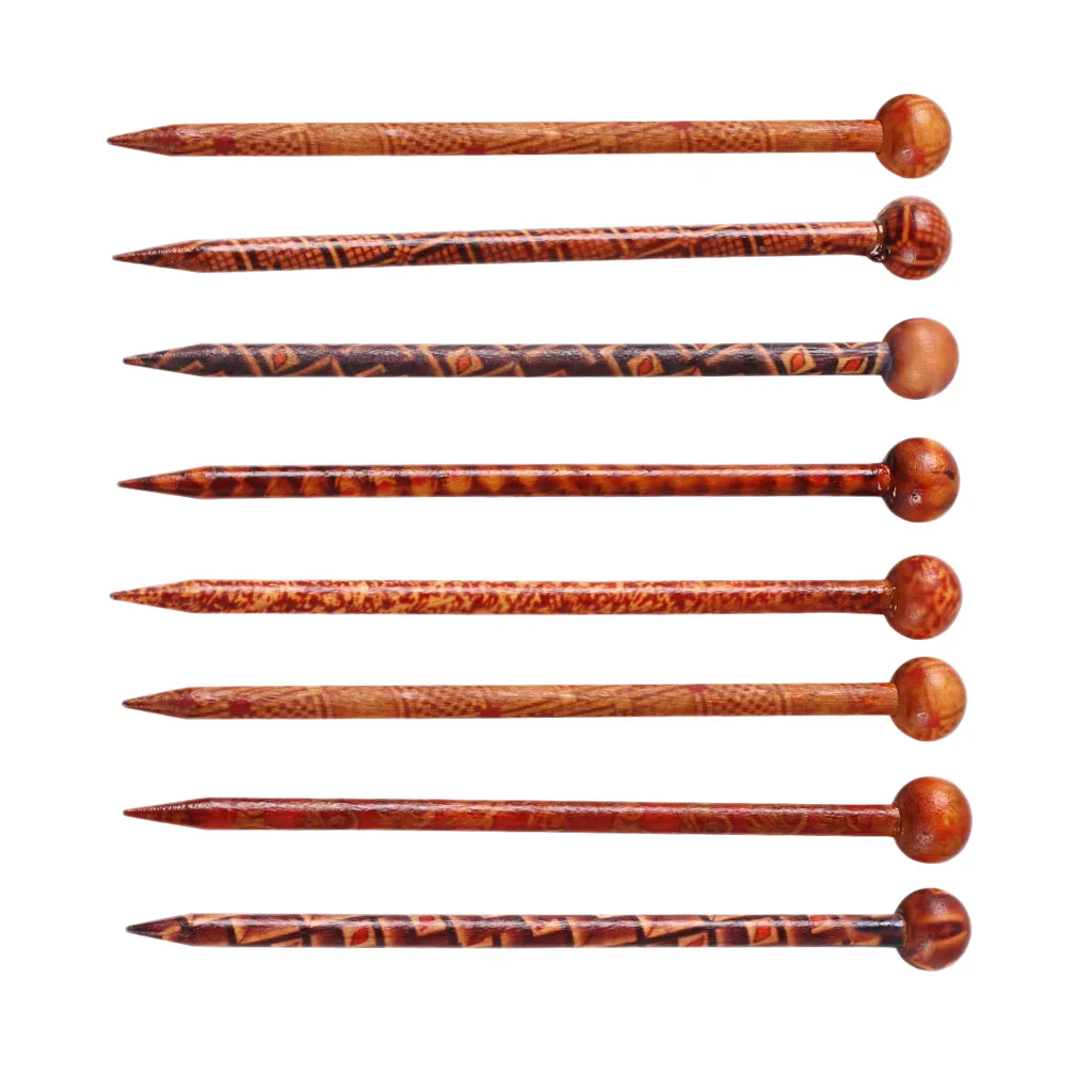 8 pcs Chinese Classic Printed Handmade Wooden Hair Stick Hair Pin Hair Jewelry Women Ladies Hair Accessories 13cm 