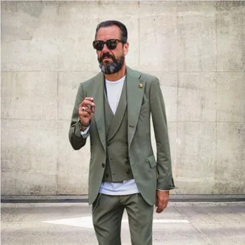 

Latest Design Green Summer Men Suits 3 Pieces Custom Made Wedding Tuxedos Groomsmen Suit (Jacket+Vest+Pants)