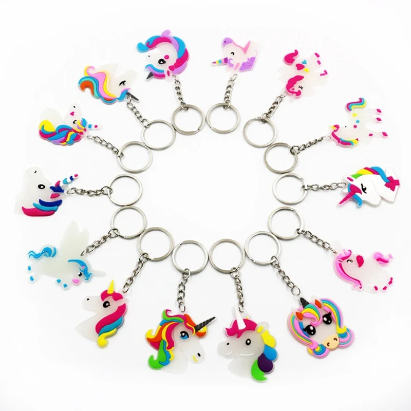 

1Pcs PVC Rainbow Unicorn Keychain Luminous Glowing Horse Key Holder Key Ring For Women Girls Gift Jewelry