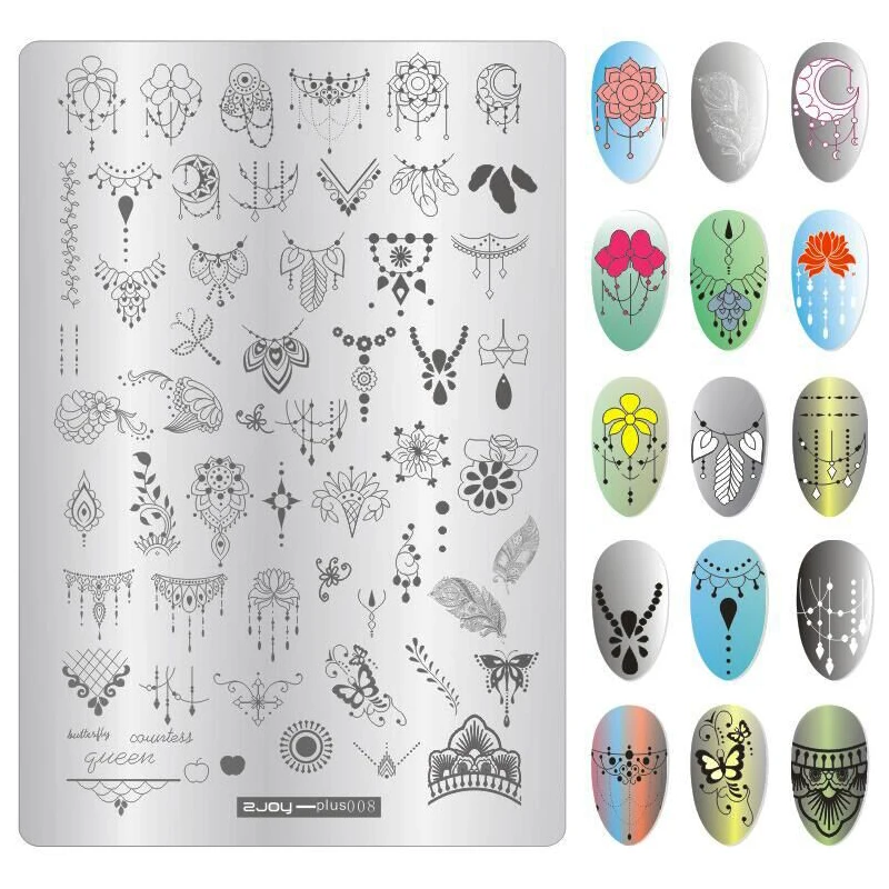 

Nail Stamping Plates ZJOY PLus-008 Nail Art Template Printing Tool Stamp Image Transfer Manicure Women Jewelry Trend Decoration