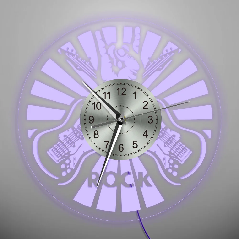 1Piece Double Guitars Wall Clock Musical Instrument Acrylic Silhouette