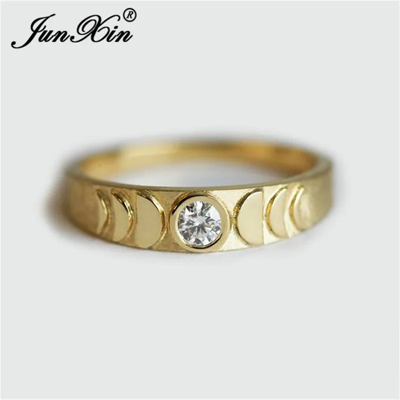 JUNXIN Симпатичные лунные кольца для мужчин и женщин кольцо из желтого золота минималистичные обручальные кольца винтажные фазные кольца с белым цирконием мужские ювелирные изделия