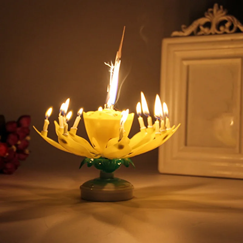 Новая короткая романтическая музыкальная свеча цветок лотоса вечерние подарки Искусство свеча на торт ко дню рождения огни вечерние DIY украшения торта для детей