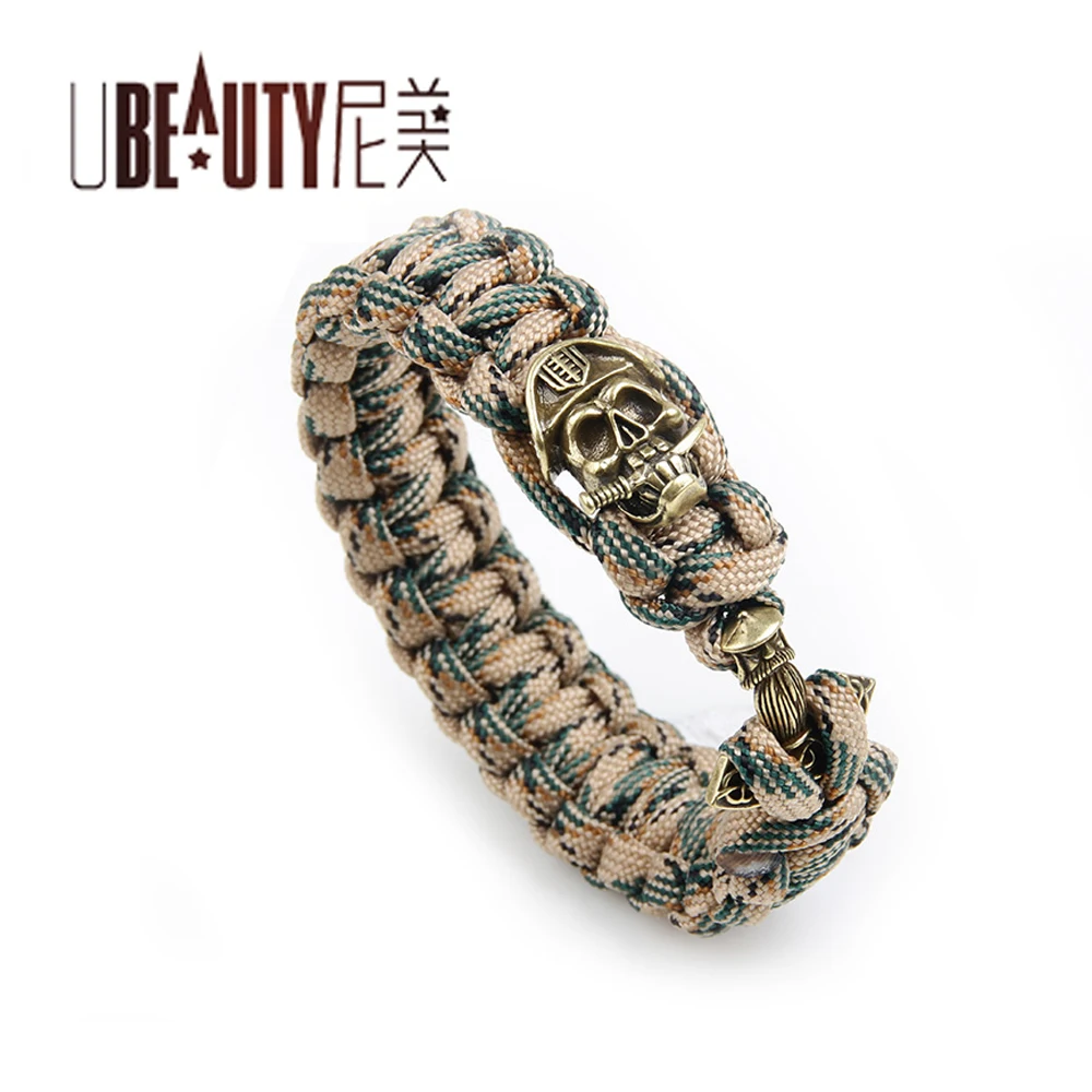 Men's Handmade Nylon Bracelets Personality Skull Shape Copper Trendy Cuff Bangles & Bracelet