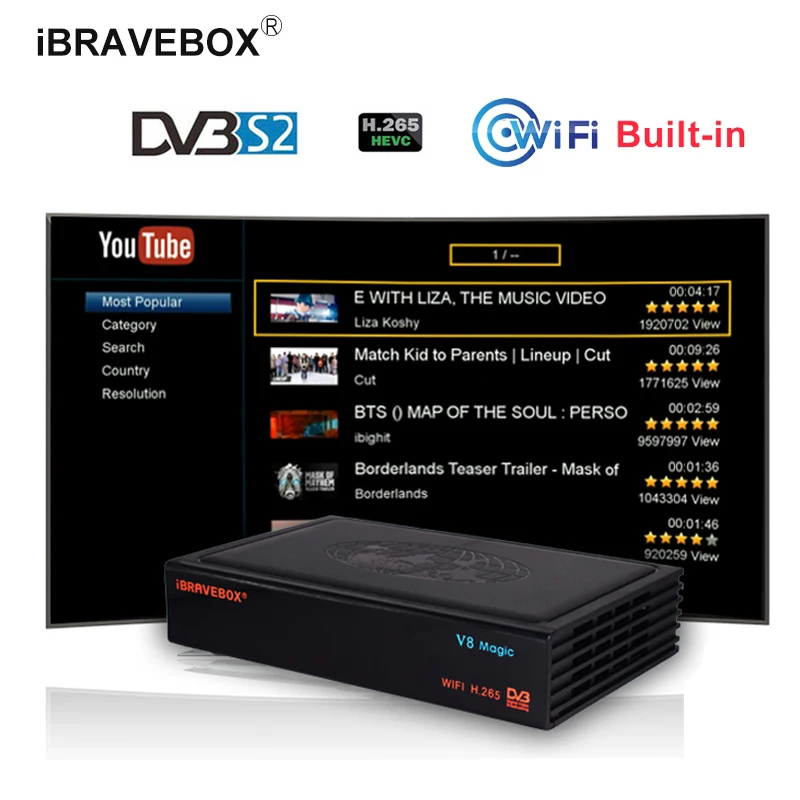 IBRAVEBOX V8 волшебный спутниковый ТВ приемник 1080P Full HD DVB-S2 Стандартный рецептор поддержка PowerVu, DRE& Biss ключ YouTube