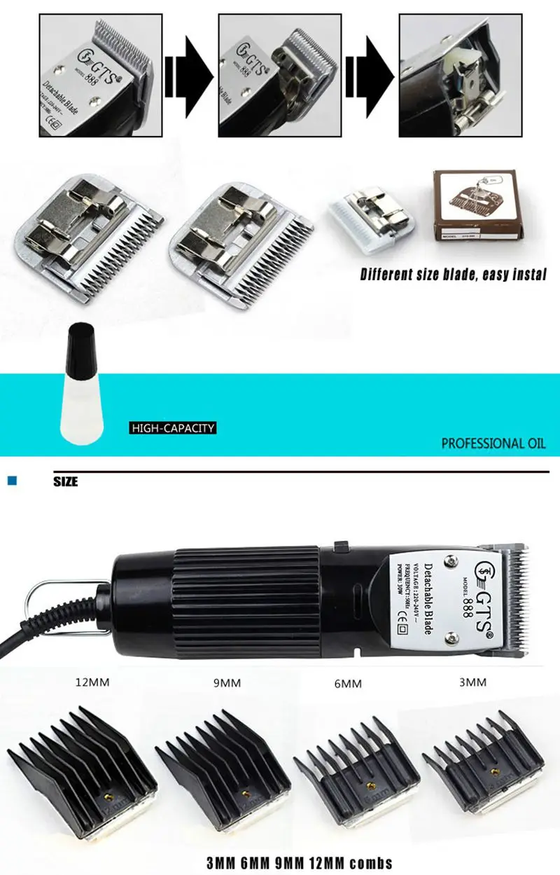 GTS-888 pet hair trimmer high power electric blade clipper (16)
