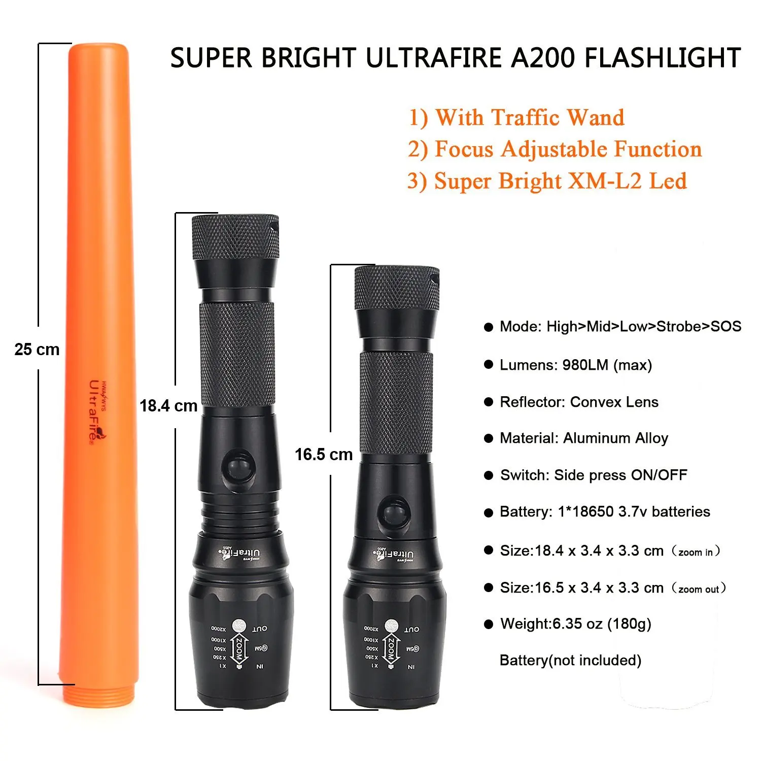 UltraFire LED Flashlight Signal Stick CREE XM-L2 Zoom Spotlight Magnet Torch Lantern Hunting Tactical 18650 Flashlight