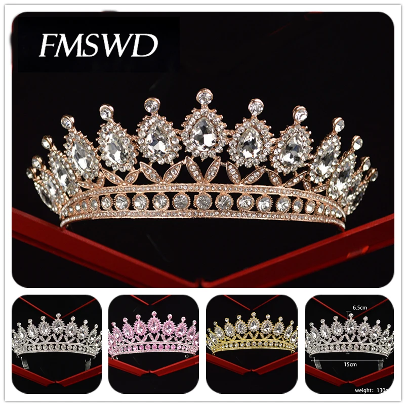 Винтажная разноцветная корона в стиле барокко, ручная работа, королевская Хрустальная корона, свадебный головной убор, ювелирные изделия, свадебные аксессуары, украшение