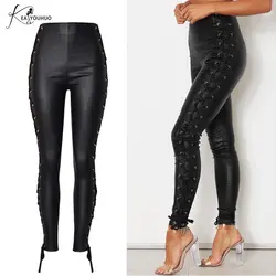 2019 однотонные зимние брюки женские брюки из искусственной кожи Леггинсы на молнии сзади с высокой талией брюки черные узкие брюки Pantalon Femme