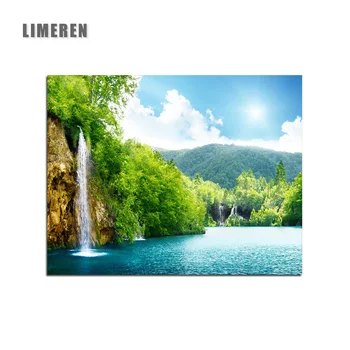 

Oil Paint DIY Picture Waterfall Drawing On Canvas Oil Painting By Hand Coloring Lake Landscape Painting By Numbers