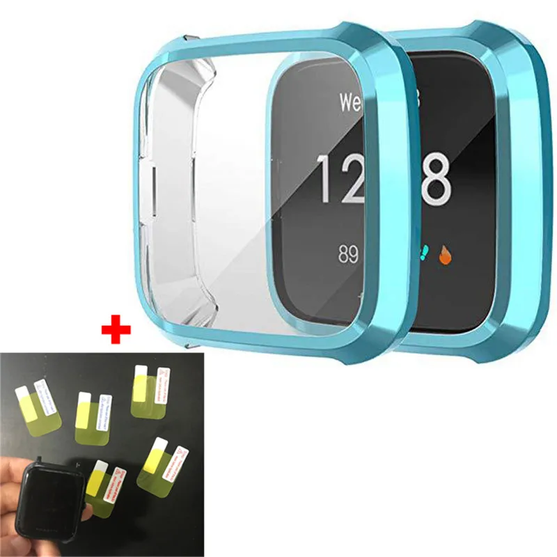 Green 2 в 1 Силиконовый ТПУ полный защитный чехол для fitbit versa lite умный ремешок для экрана+ пленка для экрана для fitbit часы versa - Цвет: Green