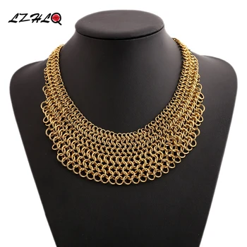 

LZHLQ Maxi Geometric Splice Choker Necklaces Fashion Women Brand Short Necklace Trendy Round Multilayer Chains Jewelry Statement