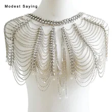 Настоящее блестящее серебряное ожерелье на плечо с кристаллами, стразы, кисточки, Свадебные Болеро, свадебные жакеты, свадебные аксессуары