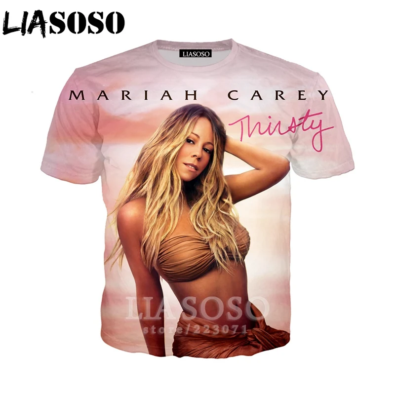 

LIASOSO 2019 Summer New Men Women 3D Print Singer Mariah Carey Short Sleeve T shirt Fashion Sweatshirt Hip hop Pullover B177-01